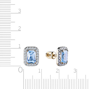 Серьги Пусеты из желтого золота с бриллиантами и топазом