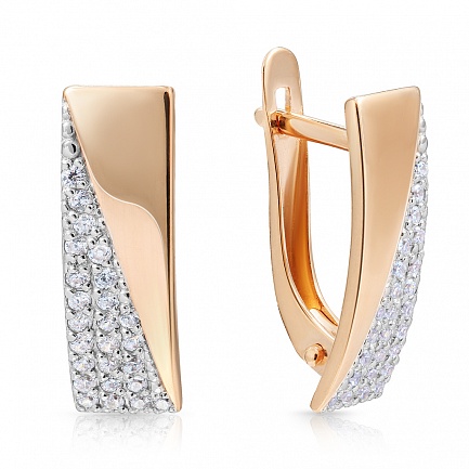 Серьги с английским замком из красного золота с фианитом