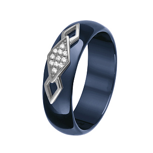 Серебряное кольцо с керамикой, фианитами