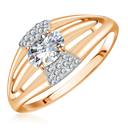 Кольцо из красного золота с фианитом