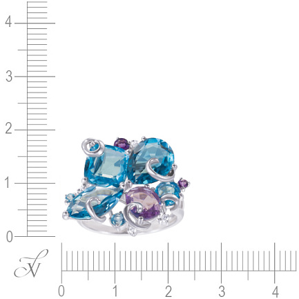 Кольцо из белого золота с аметистами, бриллиантами