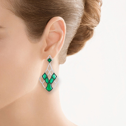 Серьги из серебра с агатом, фианитом