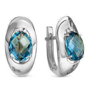 Серьги из белого золота с бриллиантами, топазами