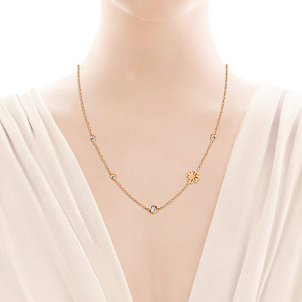 Колье из красного золота с фианитом, плетение якорное