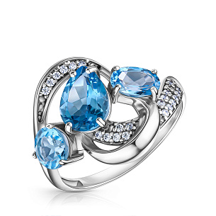 Кольцо из серебра с топазом, фианитом