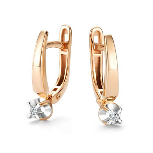 Серьги с английским замком из красного золота с бриллиантами