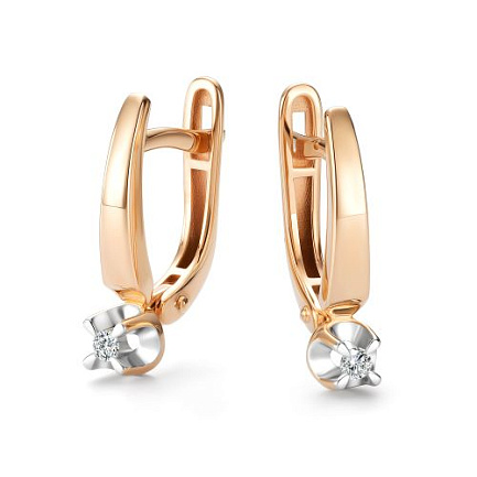 Серьги с английским замком из красного золота с бриллиантами