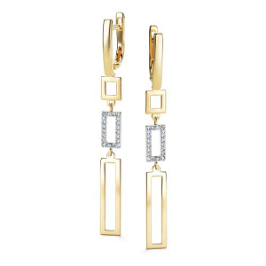 Серьги с английским замком из желтого золота с бриллиантами