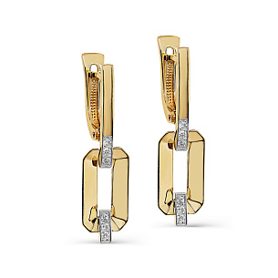 Серьги с английским замком из желтого золота с бриллиантом