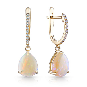 Серьги с английским замком из желтого золота с бриллиантом