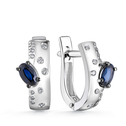 Серьги из белого золота с бриллиантами, сапфирами