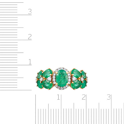 Кольцо из желтого золота с бриллиантами, изумрудами