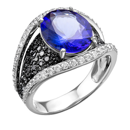 Кольцо из белого золота с бриллиантами, танзанитом