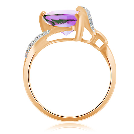 Кольцо из красного золота с аметистом, фианитом