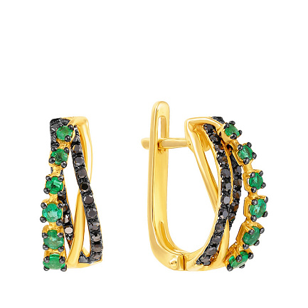 Серьги с английским замком из желтого золота с бриллиантами