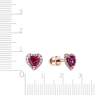 Пусеты из красного золота с бриллиантами и турмалином