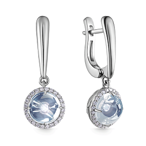 Серьги из белого золота с бриллиантами, топазом
