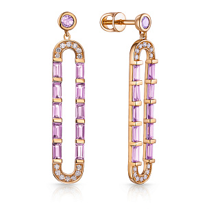 Пусеты из красного золота с аметистами и бриллиантами