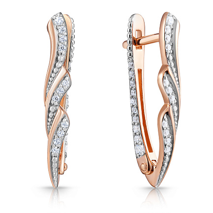 Серьги с английским замком из красного золота с фианитом