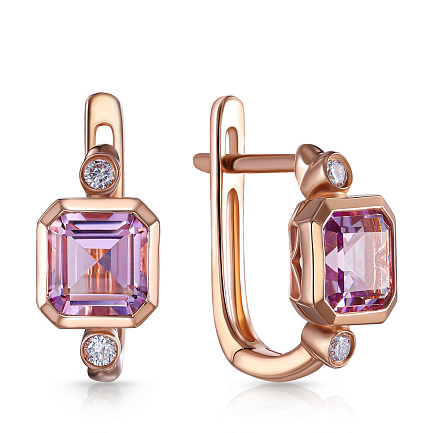 Серьги с английским замком из красного золота с аметистами
