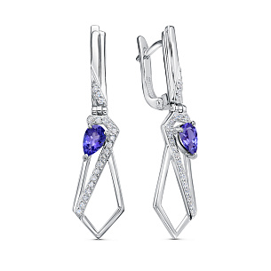 Серьги из белого золота с танзанитами и бриллиантами