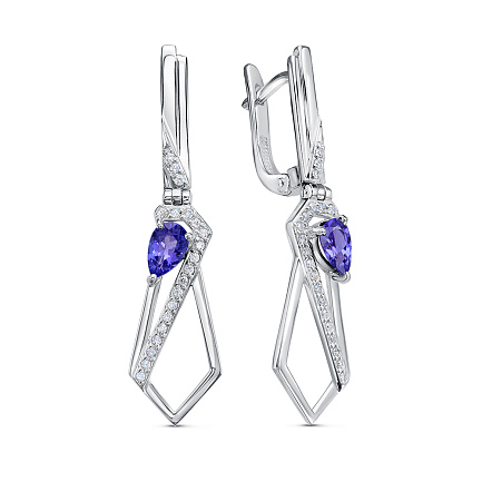 Серьги из белого золота с бриллиантами, танзанитами