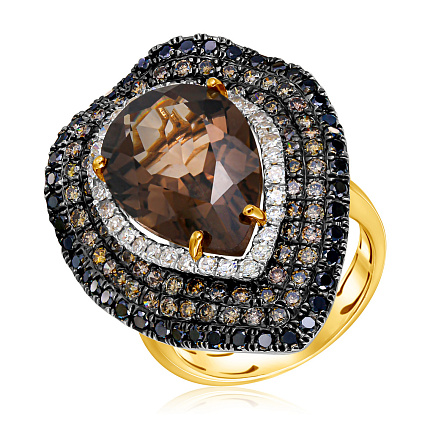Кольцо из желтого золота с бриллиантами, раухтопазом