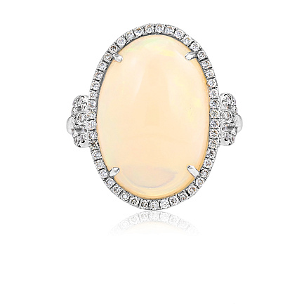 Кольцо из белого золота с бриллиантами, опалом