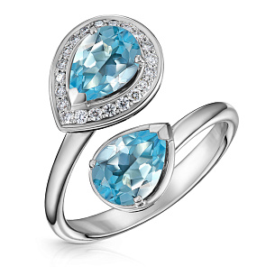 Кольцо из белого золота с топазами и бриллиантами