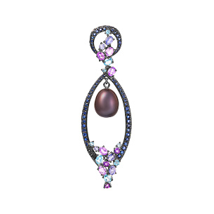 Подвеска из белого золота с сапфирами, жемчугом, иолитами, аметистами и топазами