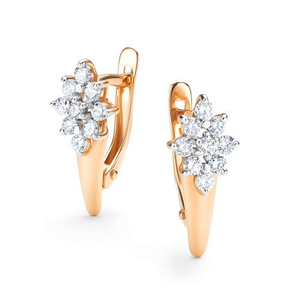 Серьги с английским замком из красного золота с бриллиантами