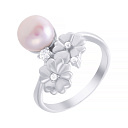 Кольцо из серебра с жемчугом, фианитом