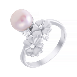 Кольцо из серебра с фианитом, жемчугом