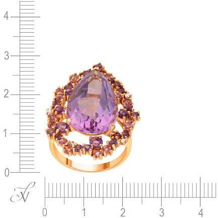 Кольцо из красного золота с аметистами, бриллиантами