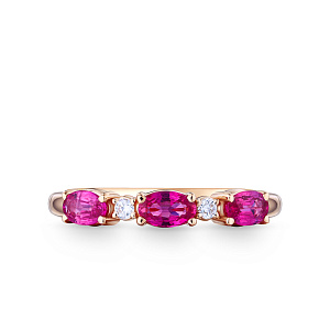 Кольцо из красного золота с бриллиантами, рубинами