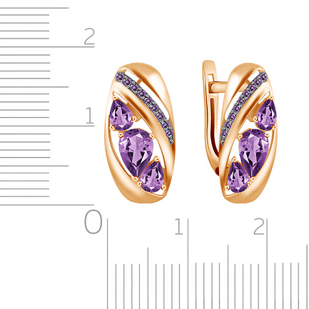 Серьги с английским замком из красного золота с аметистом