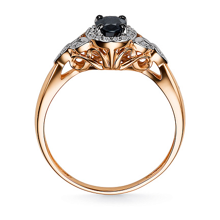 Кольцо из красного золота с бриллиантами, сапфиром