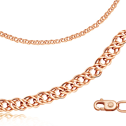 Цепь автомат из серебра с позолотой, плетение двойной ромб