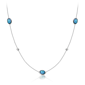 Колье из белого золота с топазом, фианитом, плетение якорное