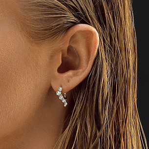 Серьги с английским замком из желтого золота с фианитом