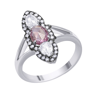 Кольцо из белого золота с бриллиантами, сапфиром