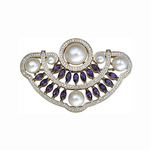 Брошь из желтого золота с жемчугом