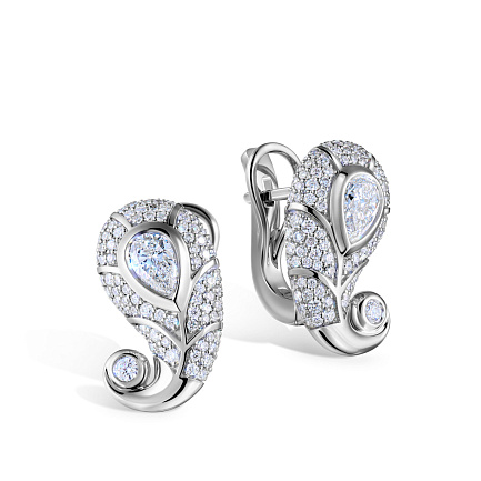 Серьги с английским замком из белого золота с бриллиантом