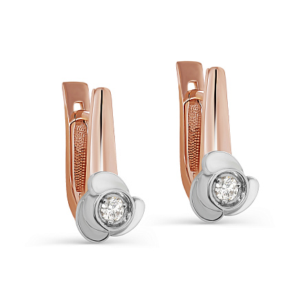 Серьги с английским замком из красного золота с бриллиантами