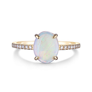 Кольцо из желтого золота с бриллиантами, опалом