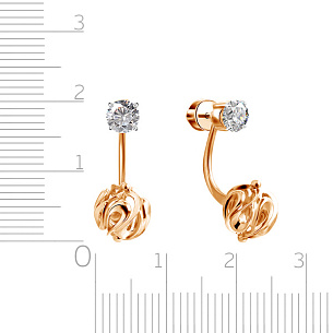 Серьги-пуссеты из красного золота с фианитом шар