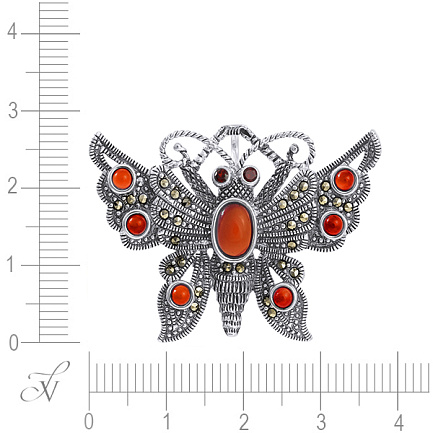 Брошь из серебра с агатом, гранатом