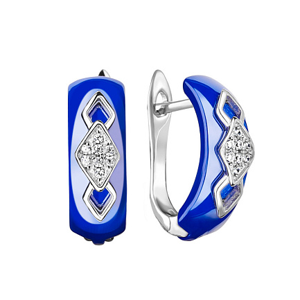 Серьги из серебра с керамикой, фианитами