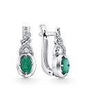 Серьги из белого золота с бриллиантами, изумрудами
