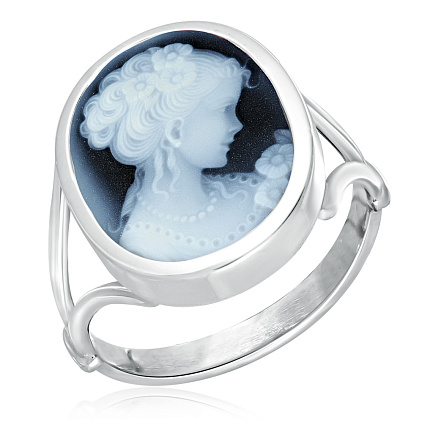 Кольцо из серебра камея на агате Девушка с цветами